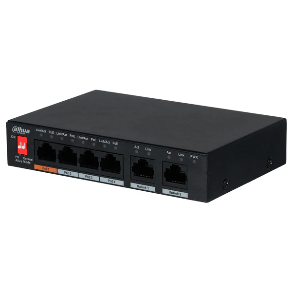 DAHUA PFS3006-4ET-60 Switch 4 Puertos POE 10/100Mbps, 2Uplink 10/100Mbps, 60w